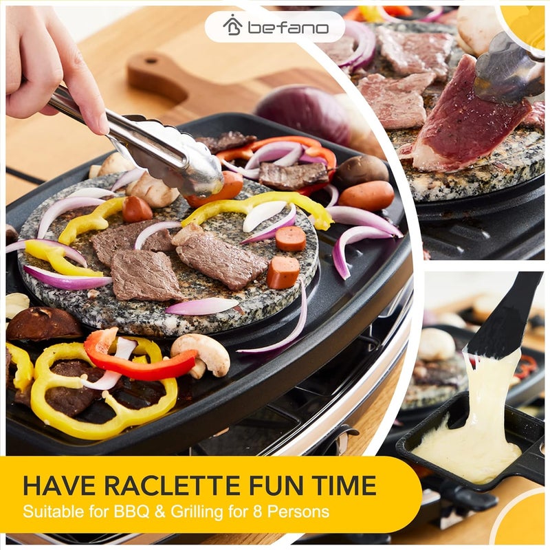 Befano Electric Raclette BBQ Grill with Fondue Pot Sets, Portable Korean Table Grill Electric Indoor Cheese Raclette, Dual Adjustable Thermostats, 8 People Serve Perfect for Parties and Family Fun - Image 3